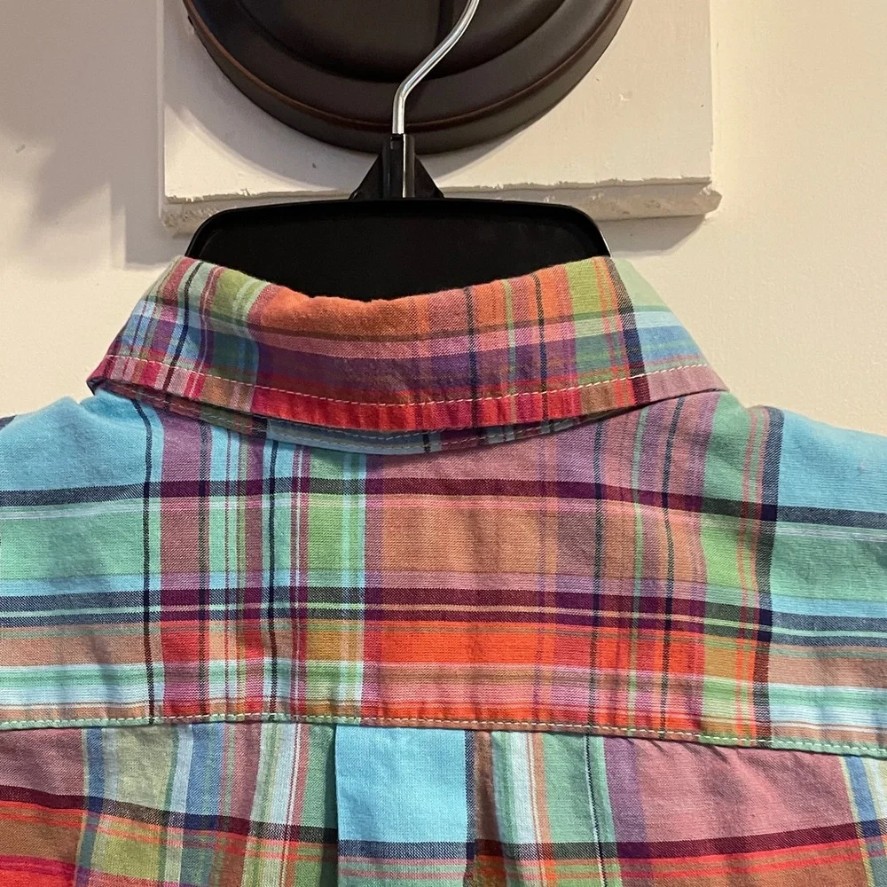 Ralph Lauren Boys Madras Plaid Button Down Shirt Size 5 Cotton Pony Preppy